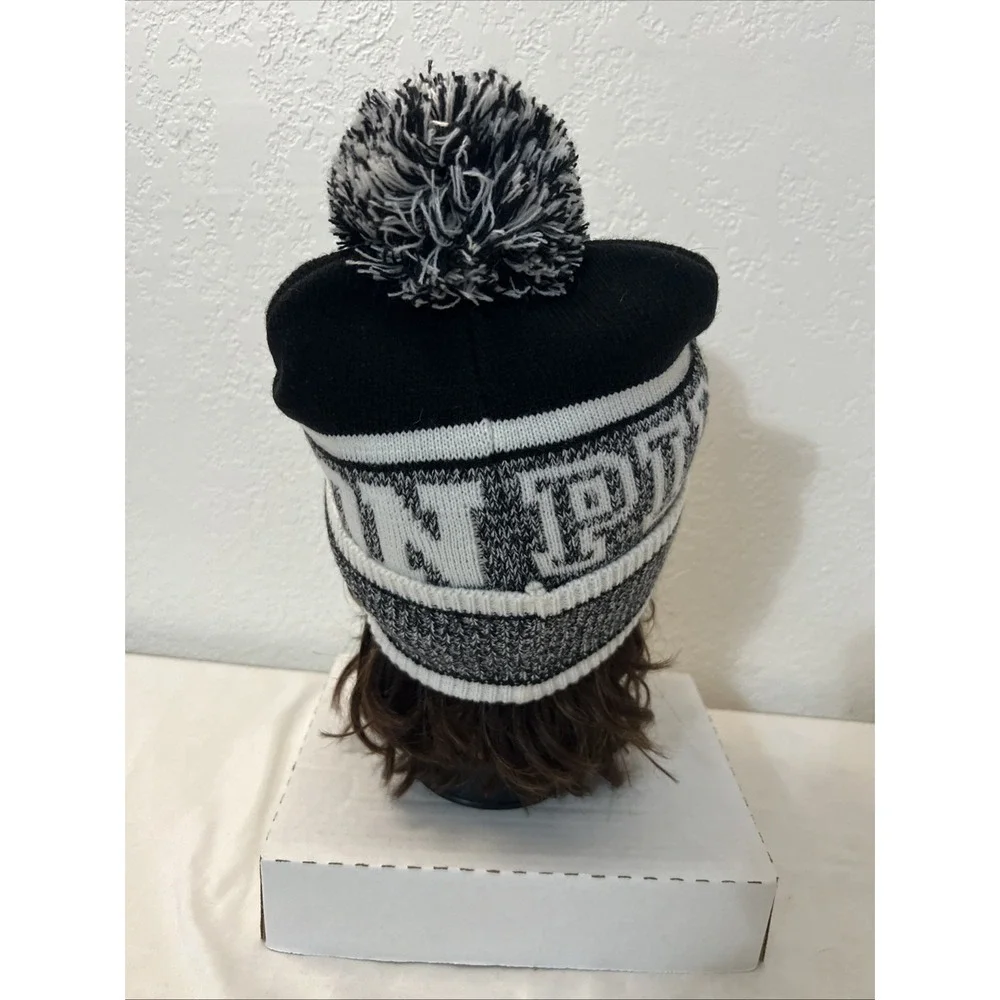 Victoria's Secret‎ Pink Nation Beanie 2 Hats Blue Black Pom NWOT Black White